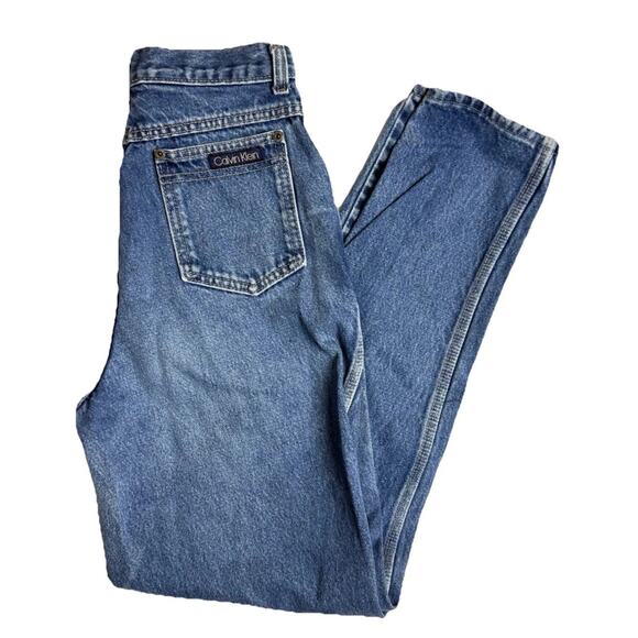 CALVIN KLEIN Vintage 70s-80s USA Made Faded Tapered Mom Blue‎ Jeans Womens 10 - Picture 1 of 12